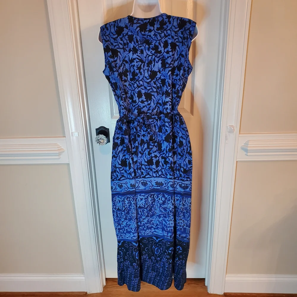 Vtg - R&K Originals - Blue & Black - Floral - Maxi Dress - Size 12